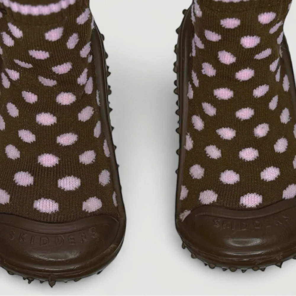 Skidders Brown Baby Shoes with Pink Polka Dots Size 8 / 24M Walker